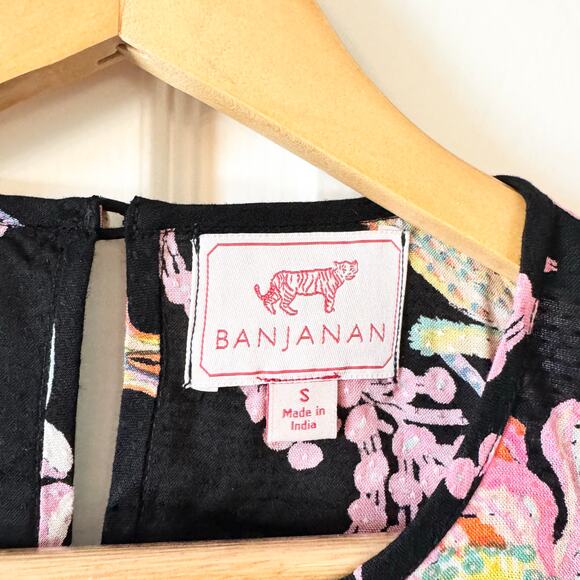 Anthropologie Banjanan Black Floral Bird Ruffle Blouse - Picture 3 of 8